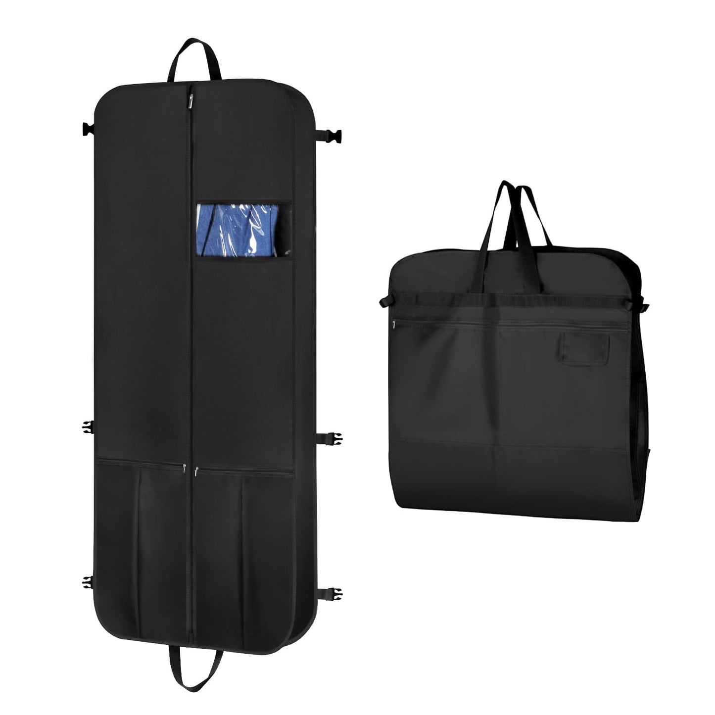 KEEGH Garment Bags for Travel 54" Tri-fold Garment Bag for Dresses Long Suit Bags Dress Bags for Closet Storage Hanging Clothes for Suit Coats Tuxedos Dresses with 4 Big Pockets, Black