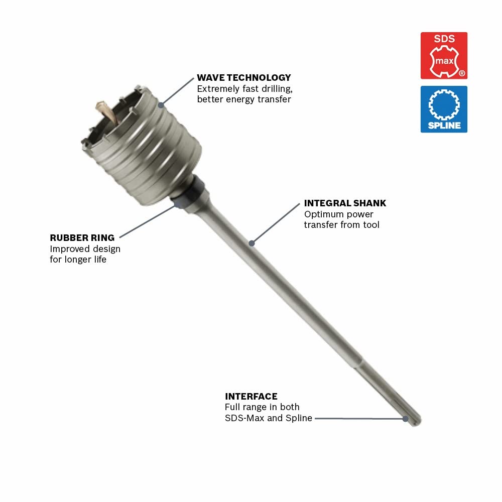 BOSCH HC8526 2-5/8 in. x 22 in. SDS-Max Rotary Hammer Core Bit Ideal for Applications in Concrete