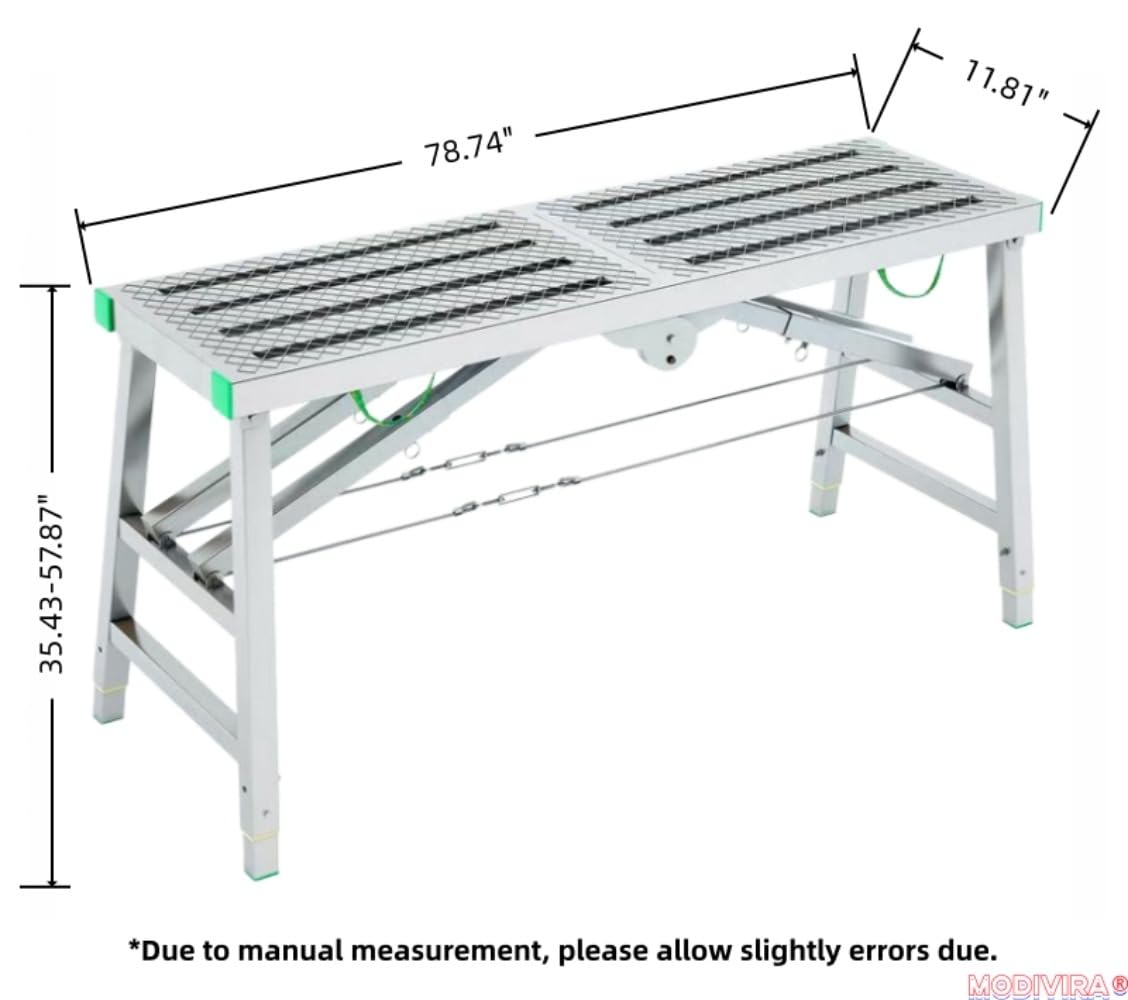 Modivira Folding Scaffolding with Adjustable Heights Heavy Duty Portable Steel Ladder with Non-Slip Feet for roof Cleaning Paint Home Improvement (A,78.74" * 11.81")