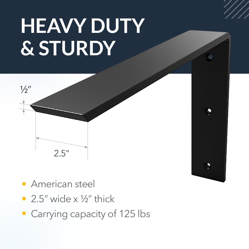Iron Supports Front Mount L Bracket - Heavy Duty Steel Countertop Bracket for Granite Countertops - Support Bracket for Counters, Benches, Shelves & More (White - 16" Deep x 12" High)