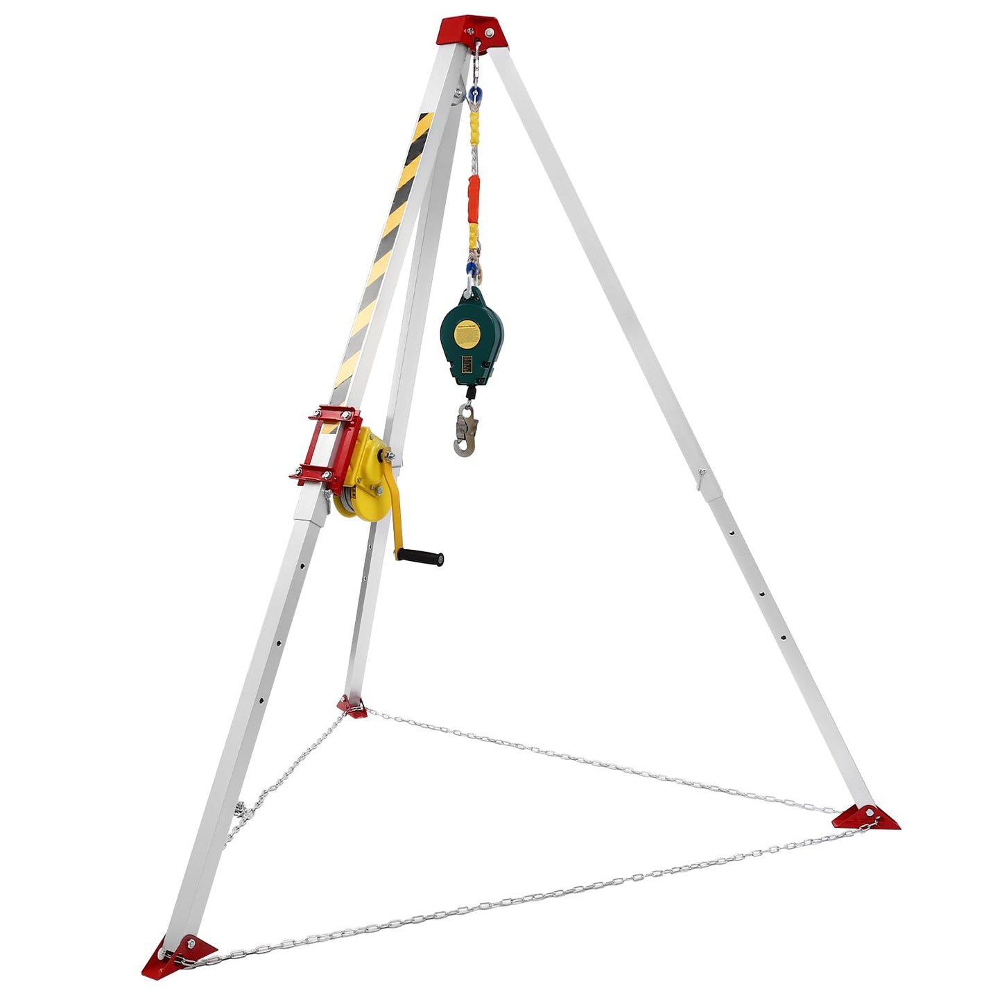 Confined Space Tripod Kit, Rescue Tripod with Winch Mount and Long Steel Wire, Adjustable Rescue Tripod Fall Arrester Triangular Support Bracket and Ring Protection Chain