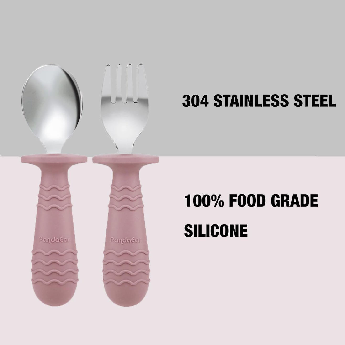 PandaEar 2 Pack Stainless Steel Baby Suction Plates & 2 Pack Spoons and Forks Set, Toddler Utensils Baby Feeding Set, Divided Plates for Baby Led Weaning Supplies, BPA-Free (Pink)