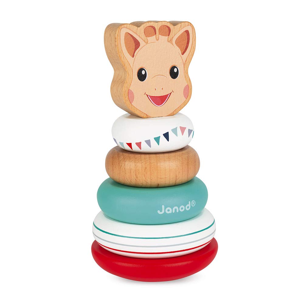 Janod Sophie La Girafe 6 pc Wooden Stackable Roly-Poly Toy - Ages 12+ Months - J09501