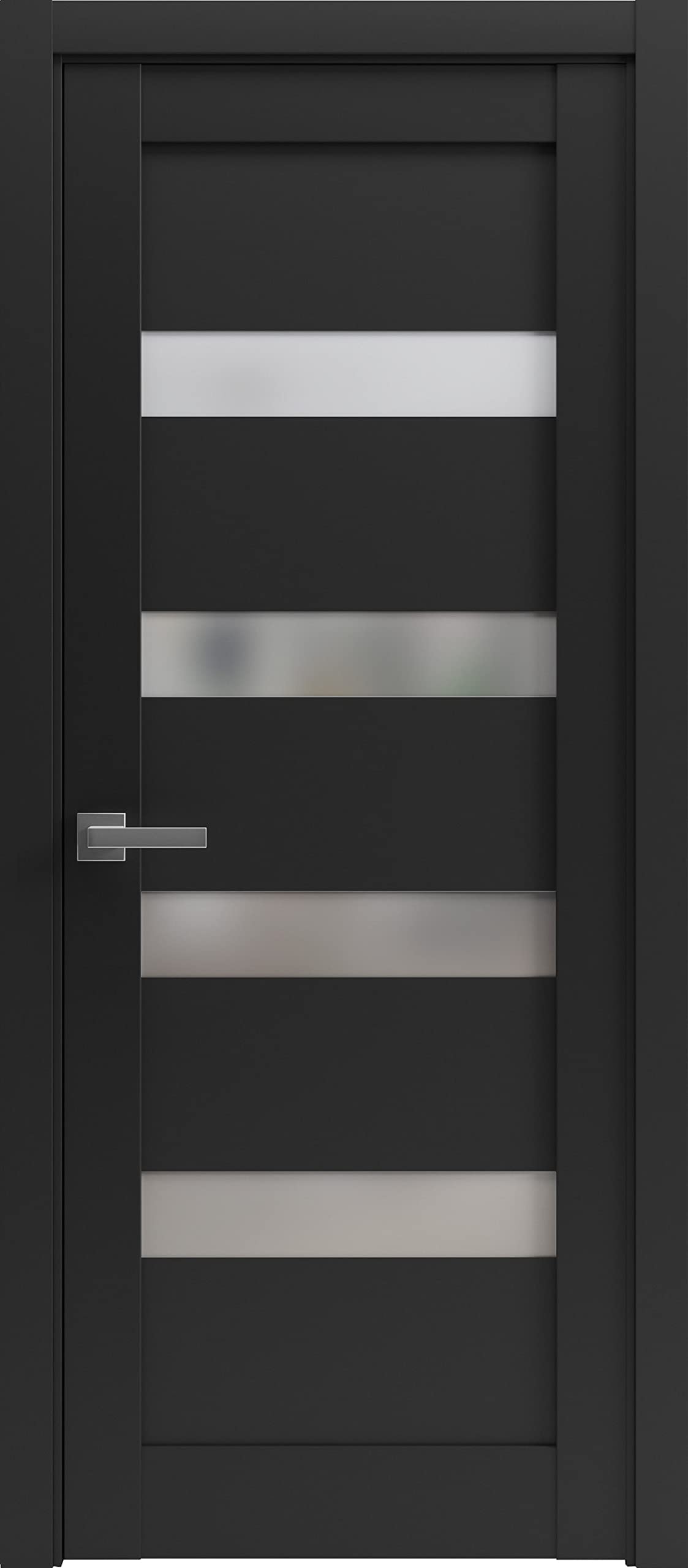 Sartodoors Quadro 4113 | 30 x 80 | Black Matte Interior Single Swing Door with Frosted Glass | Solid MDF Door in Modern French Style | Hardware Included