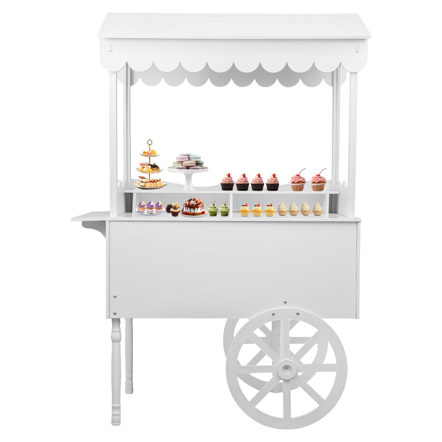 Fichiouy White Candy Cart for Party with Wheels,Wooden Dessert Display Stand,Modern Ice Cream Cart for Wedding, Home & Commercial Decoration