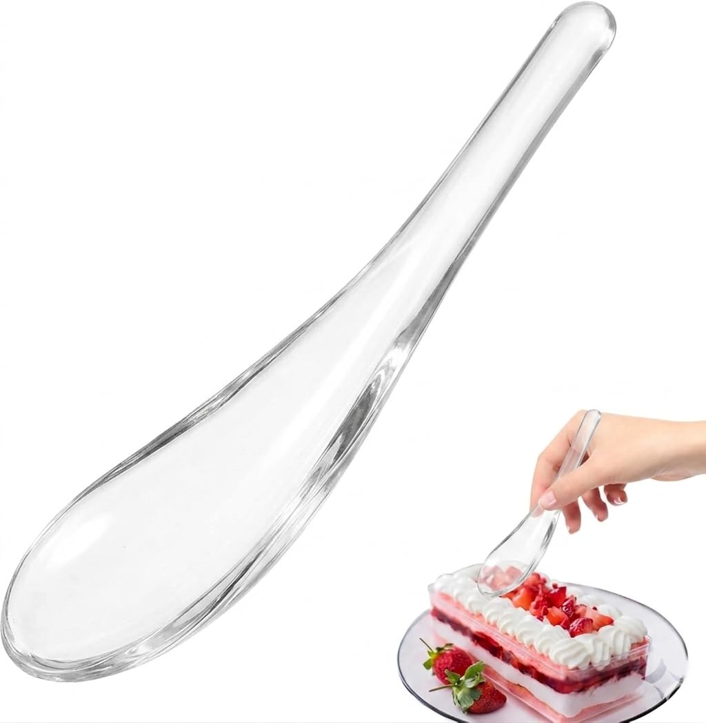 ULTECHNOVO Glass Dessert Spoon 5.70In Transparent Heat-Resistant Kitchen Spoon for Soup Ice Cream Pudding and Ramen Clear Smooth Restaurant Dessert and Appetizer Flatware