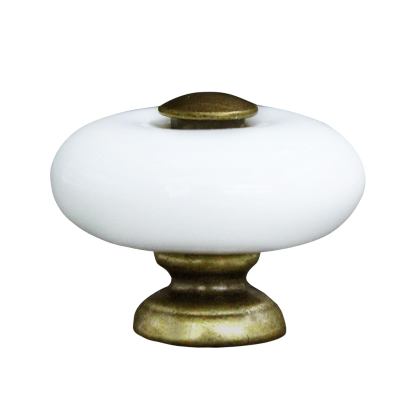 AUXBC 12Pcs 1.3" Ceramic Round Knobs, Antique Brass and Ceramic Cabinet Knobs, White Furniture Knobs, Single Hole Drawer Handle Pulls for Drawer Closet Dresser Cupboard Wardrobe Door Kitchen
