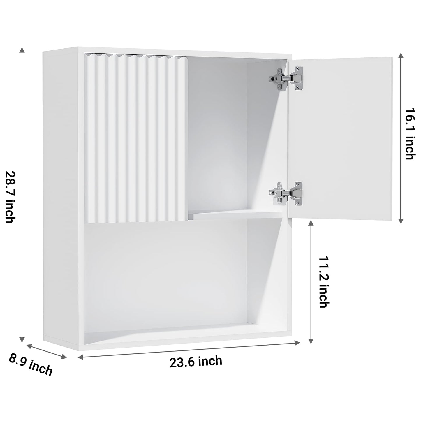 Over the Toilet Storage Cabinet, Fluted Bathroom Wall Cabinet, 23.6"Wx8.9"Dx28.7"H Bathroom Storage Cabinet with Adjustable Shelf, Wall Mounted Floating Organizer for Bathroom Kitchen Laundry, White