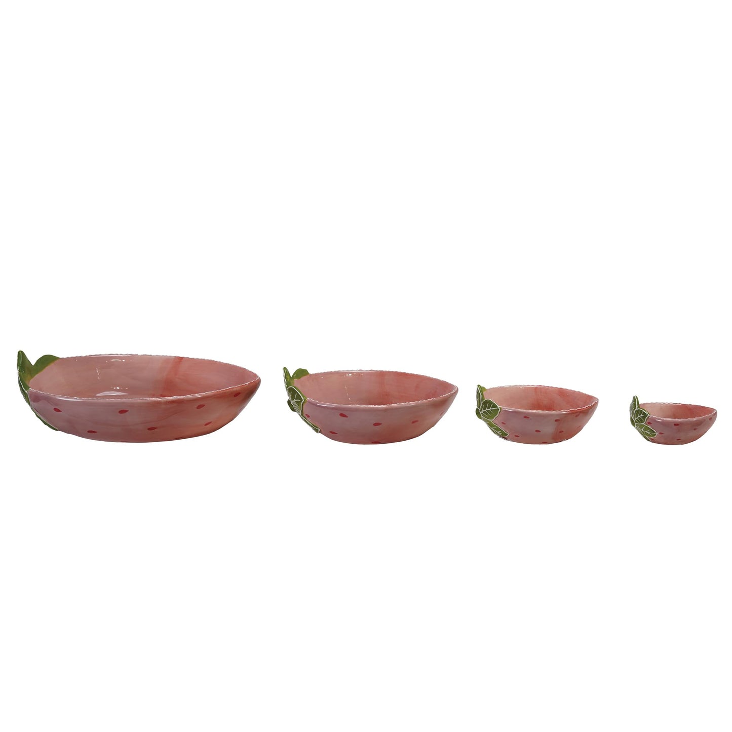 Creative Co-Op Hand-Painted Stoneware Strawberry Shaped Nesting Bowls, Pink and Green