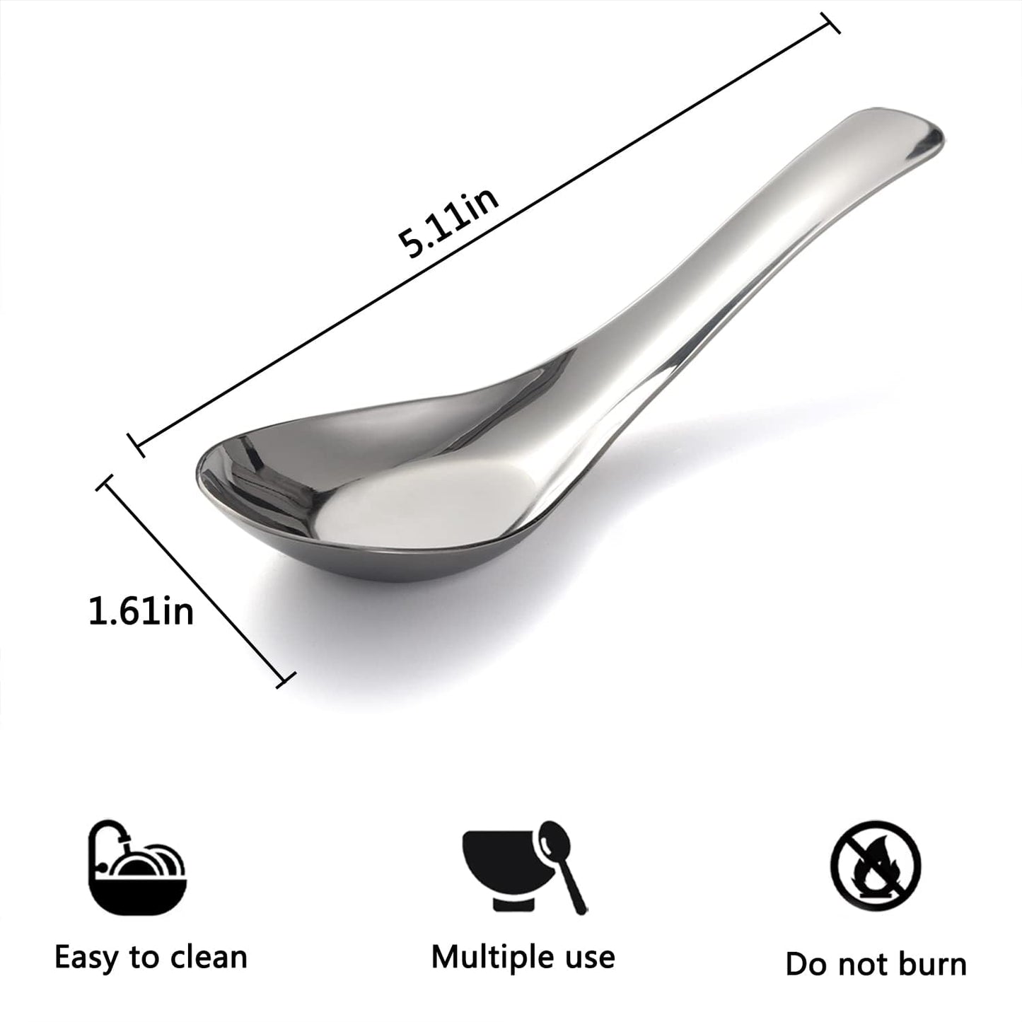 Soup Spoons Stainless Steel Dinner Spoons Set of 6 Chinese Soup Spoon Mirror Polished Asian Soup Spoons for Bouillon Dessert Cereal Thai Miso Ramen