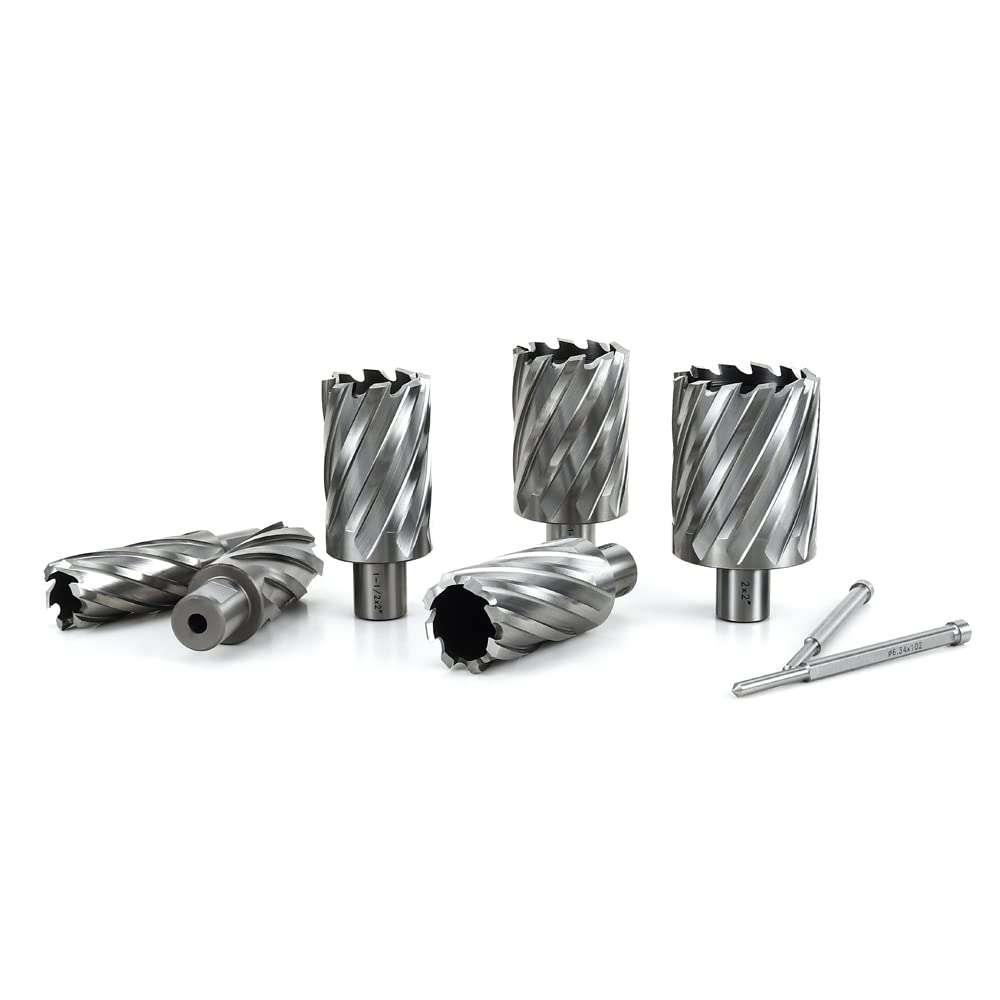 OSCARBIDE Annular Cutter Set 8 Pieces, 3/4" Weldon Shank, 2" Cutting Depth,Cutting Diameter(1,1-1/8,1-5/16,1-1/2,1-3/4 and 2) inch, Mag Drill Bits for Magnetic Drill Press with 2pcs Pilot Pins