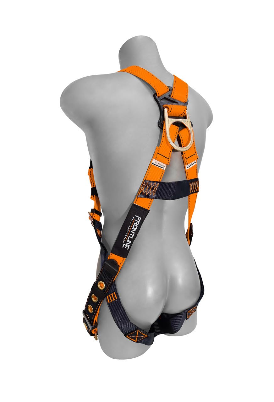 Frontline Combat™ Complete Roofers Kit | Includes Combat Harness, Roof Anchor, Vertical Lifeline with Rope Grab, & Duffel Bag | High-Visibility Orange | Universal Fit | ANSI & OSHA Compliant.