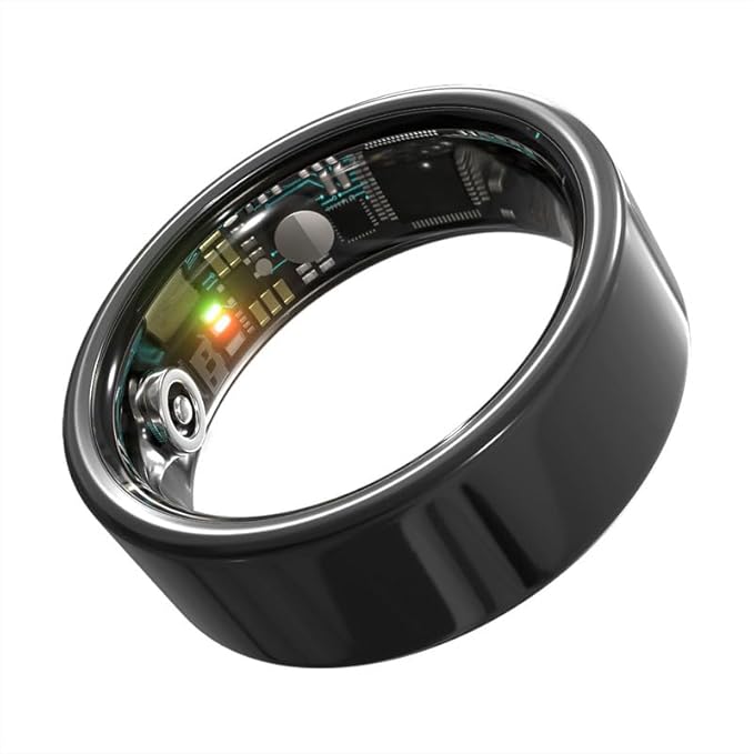 Smart Ring Health Monitoring 5ATM Waterproof Fitness Tracker with Glossy Titanium Surface Blood Oxygen/Sleep/Stress Tracking Women?™s Cycle Prediction Sport Ring Compatible with iOS/Android Ink 11