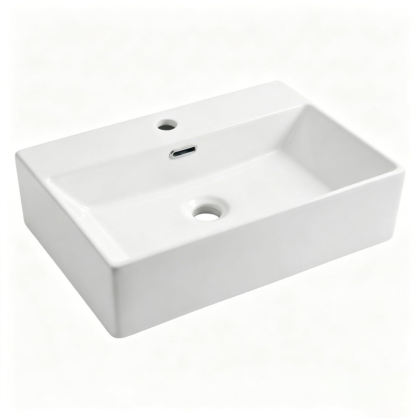 20 x 14 Inch Wall Mounted Bathroom Sink, NOHALIPY Modern White Rectangular Porcelain Floating Vessel Sink with Overflow, Corner Mount Ceramic Bathroom Sink for RV, Restroom and Toilet, Easy to Install