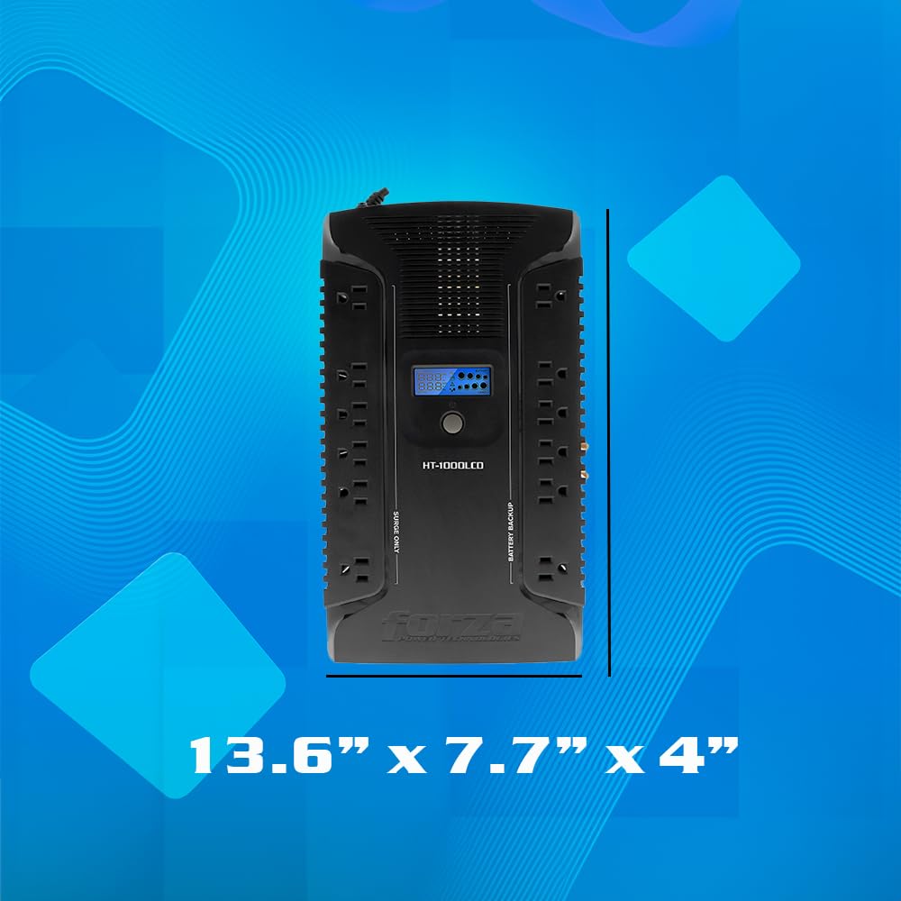 Forza UPS 1000VA/600W Line Interactive Uninterrupted Battery Backup Supply, 12 Outlets, AVR, LCD Screen, USB, Coaxial, 3 Year Warranty 120V (HT-1000LCD) | UPS interactiva