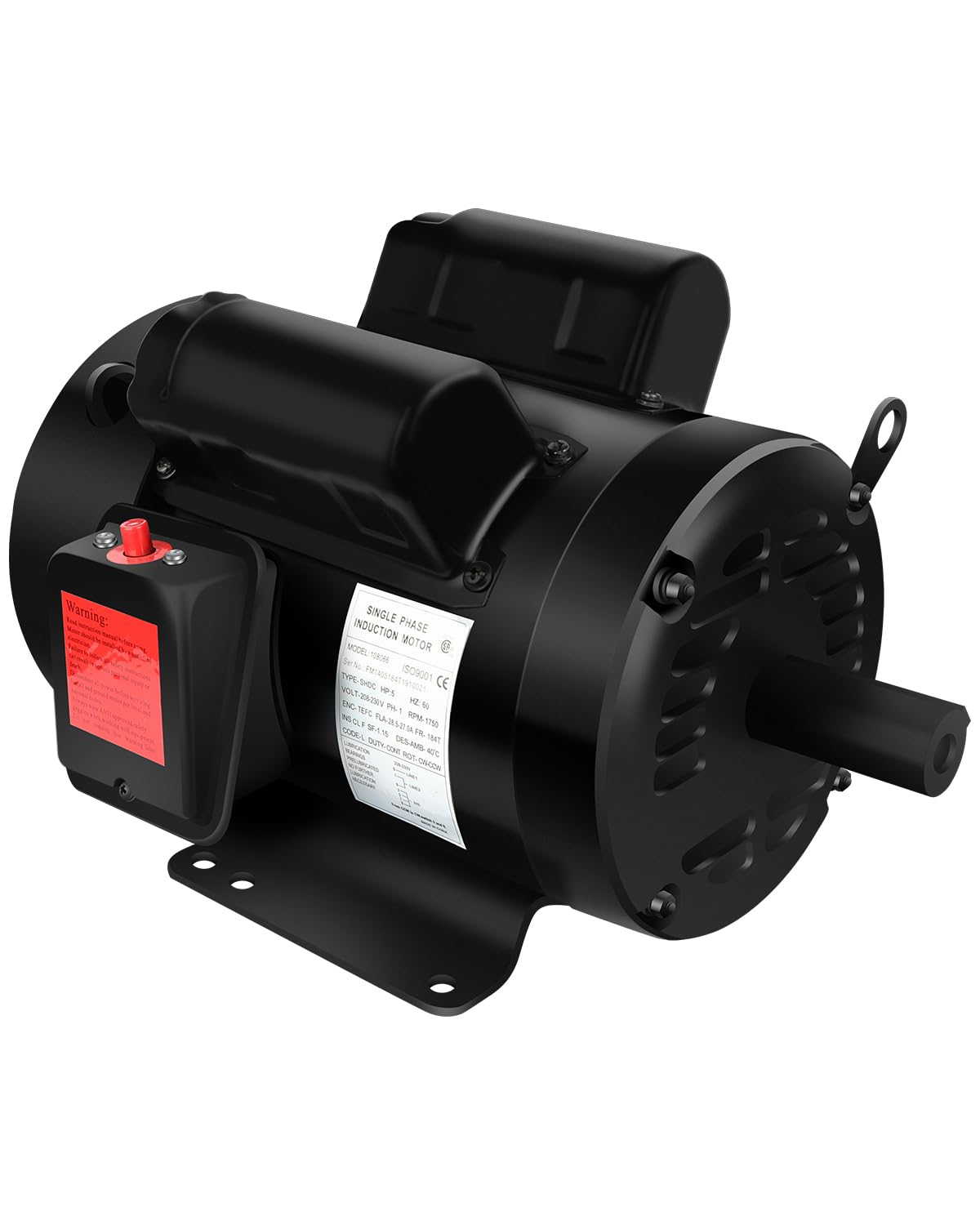 Air Compressor Motor 5HP Electric Motor 1750 RPM, Single Phase,184T Frame, 208V-230V, 1-1/8"Shaft Diameter Rolled Steel Shell 60HZ