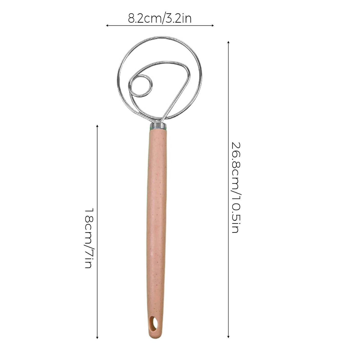 Stainless Steel Dough Whisk with Wood Handle,Premium Bread Whisk for Baking, Rust-Proof Kitchen Utensil