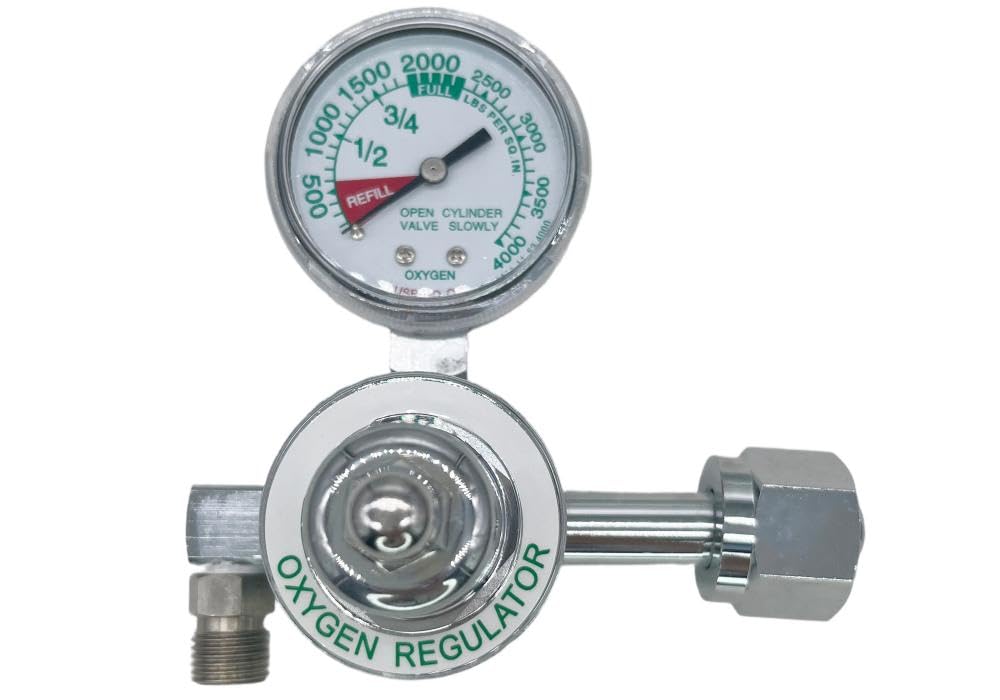 EUHMUOD M1-540-P M1 Series Preset Pressure Gauge Regulator, 3000 PSI, CGA540 Nut/Nipple, Compatible with High Flow for Oxygen Tanks, Welding, Medical and Industrial Use