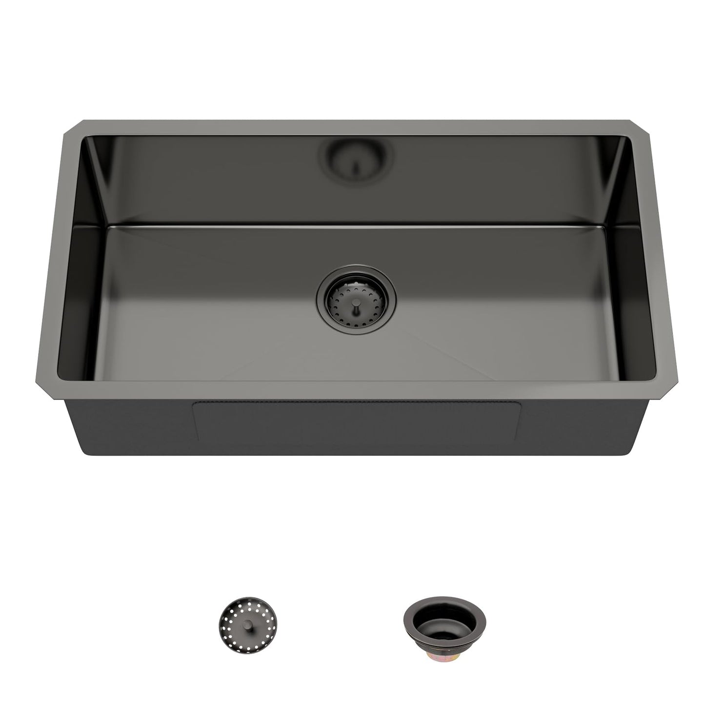 Mocoloo 30 Inch Undermount Kitchen Sink - 30"x16" Black T304 Stainless Steel Handmade Single Bowl Deep Basin Under Counter Sink with Drain Assembly