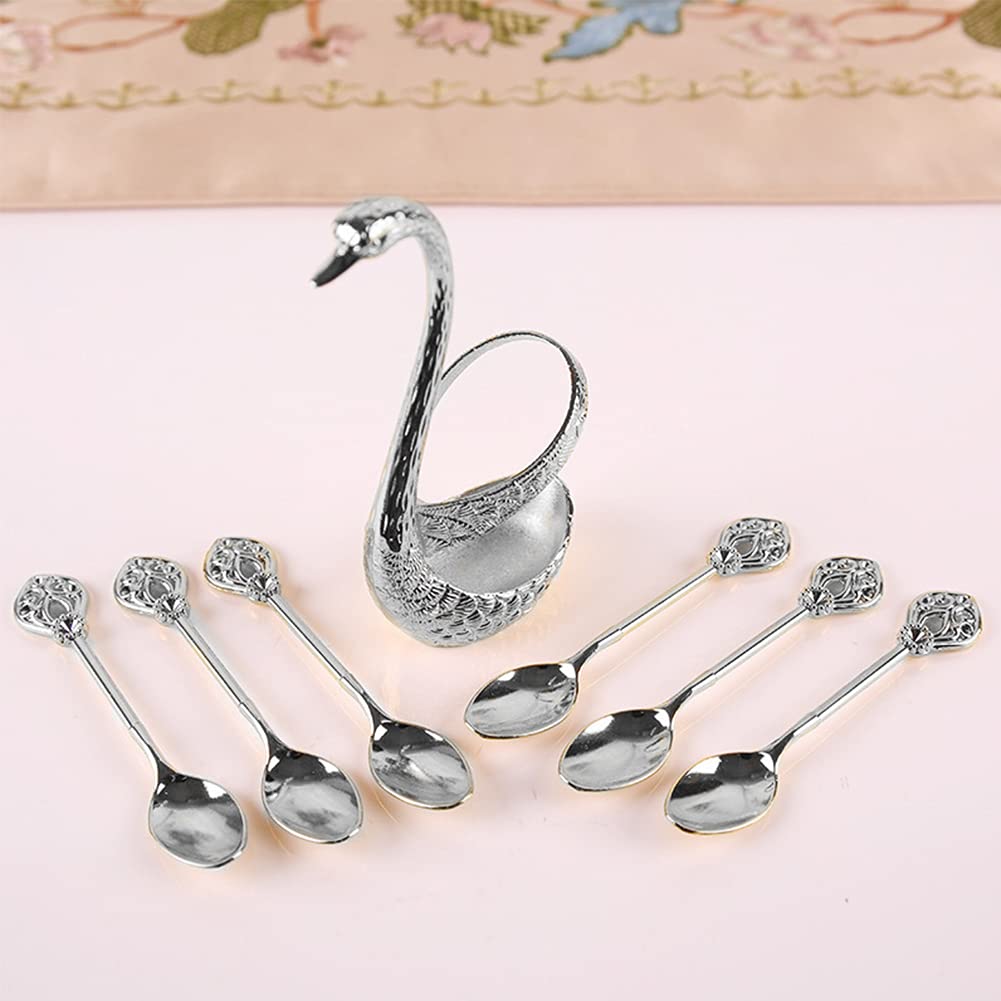Coffee Spoon Set with Holder,4.1'' Mini Dessert Spoons Set,Espresso Spoons Set,Elegant and Charming Decorative Coffee Spoon Organizer Serving Kit for Fruit,Stirring,Mixing,Sugar,Ice Cream,Cake(Silver)