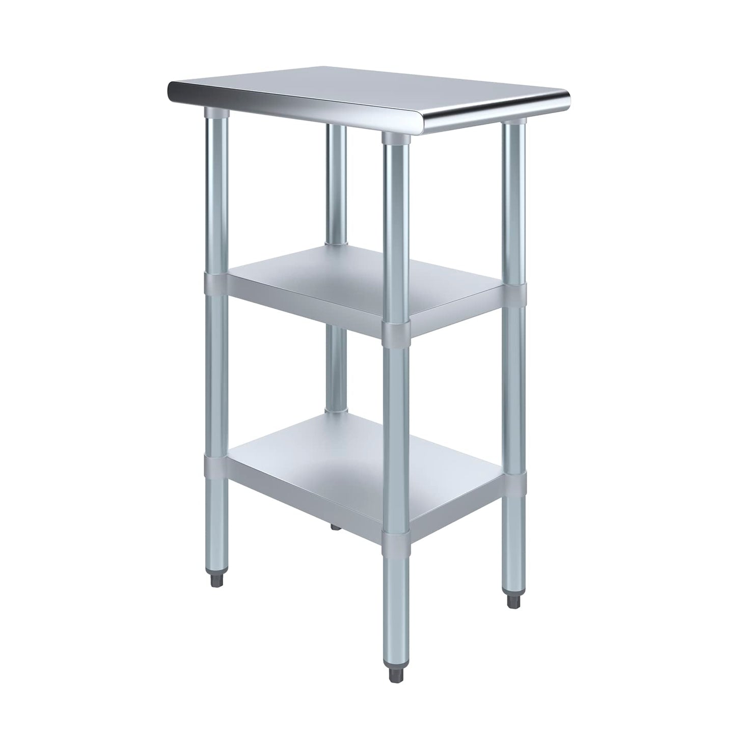 Stainless Steel Work Table with 2 Shelves | Metal Utility Table | Commercial & Residential NSF Utility (Stainless Steel Table with 2 Shelves, 15" Long x 24" Deep)