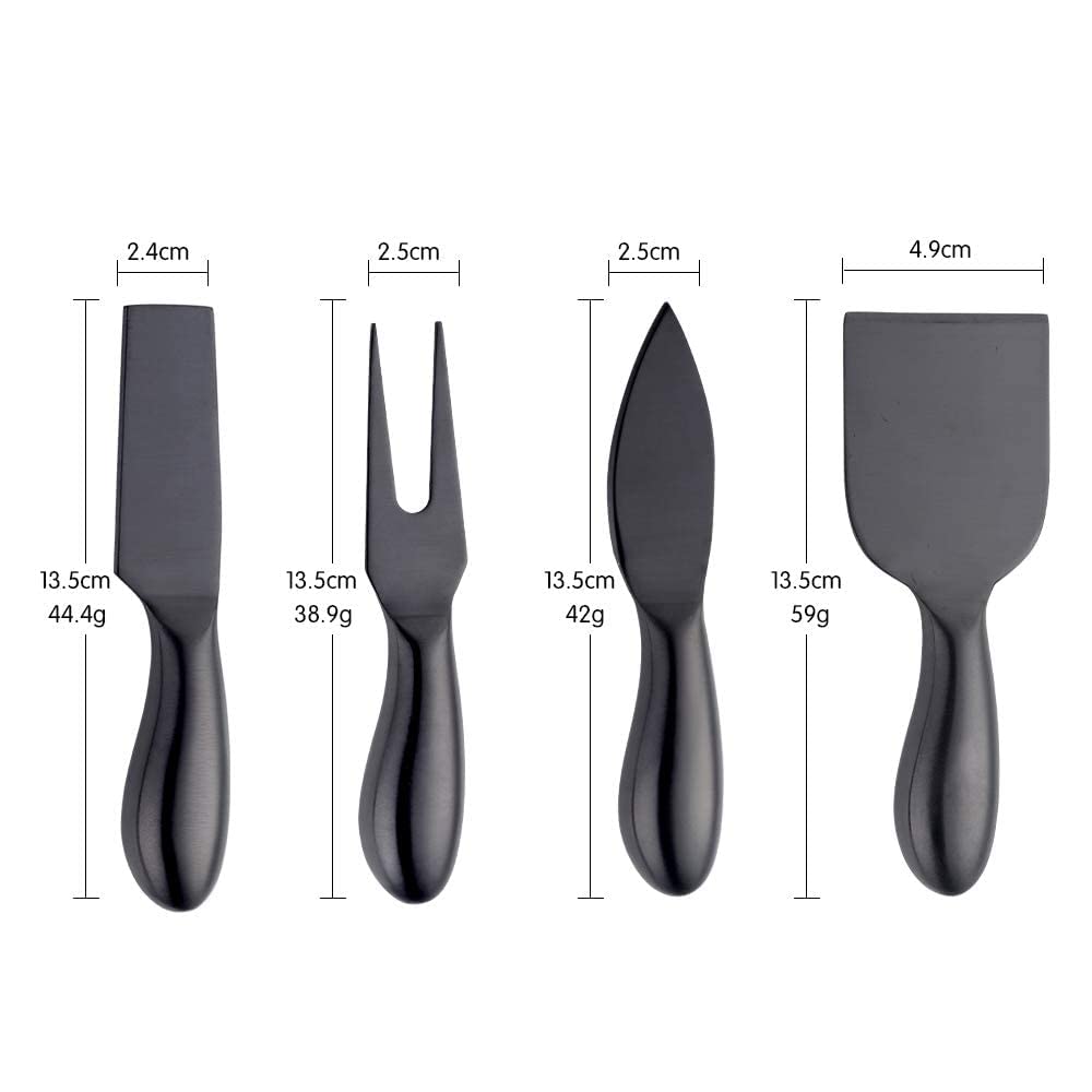 Buyer Star Black 4 Piece Cheese Knife Set Stainless Steel Mini Cheese knives Charcuterie Board Accessories Cheese Spreader Knife with Present Box for Charcuterie, Present-Ready