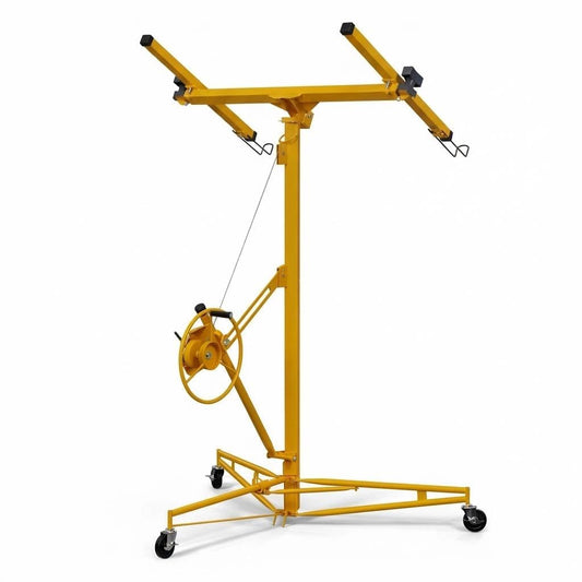 16 ft Drywall Lift, 150 LB Capacity, Heavy Duty Sheetrock Panel Hoist with Telescoping Arm, 360° Rotating & 60° Tilting Cradle, Adjustable Drywall Lifter for Ceilings & Walls, Yellow
