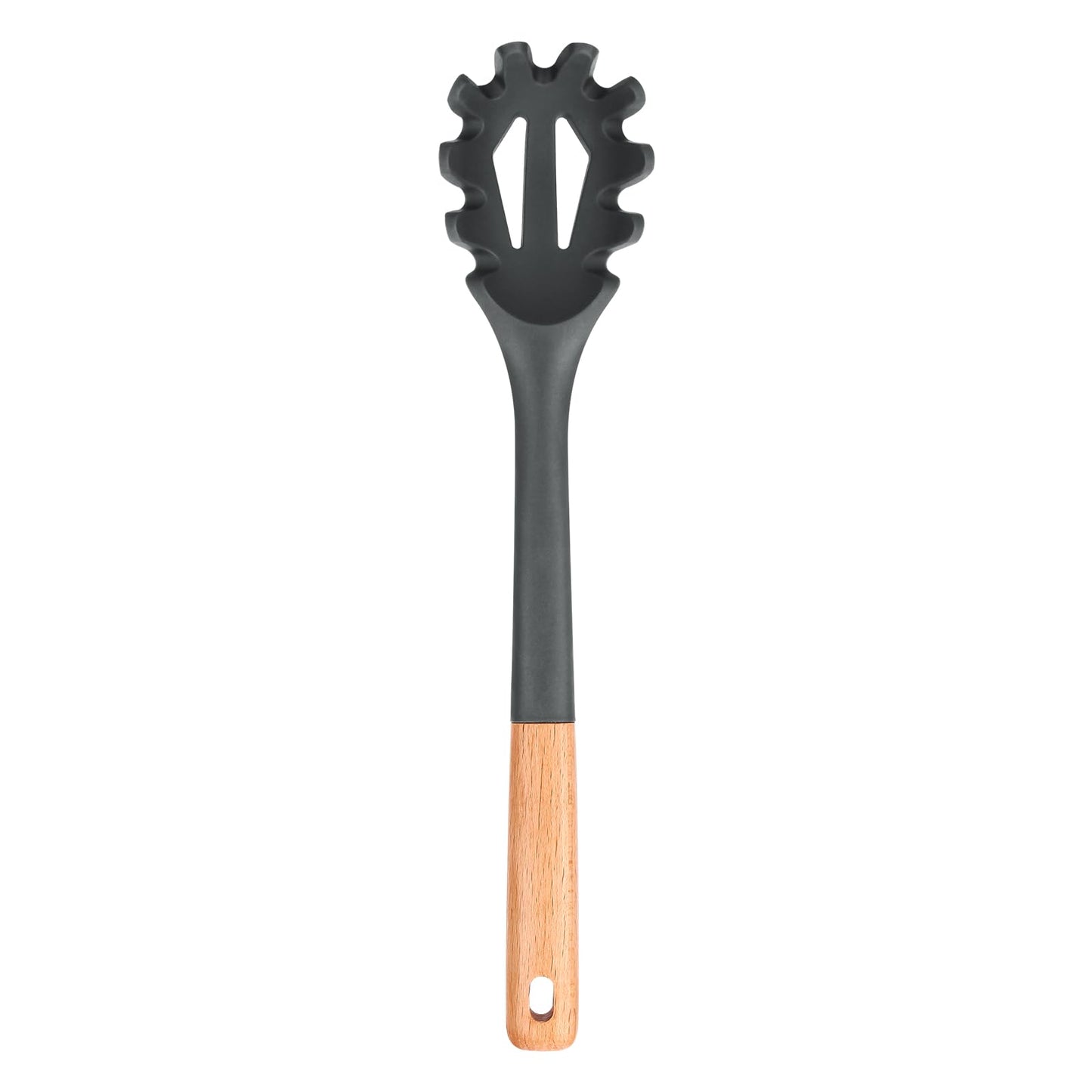 Silicone Pasta Fork, Kitchen Heat Resistant Noodle Spoon Server, BPA Free Spaghetti Strainer,12.8 inch (Grey)