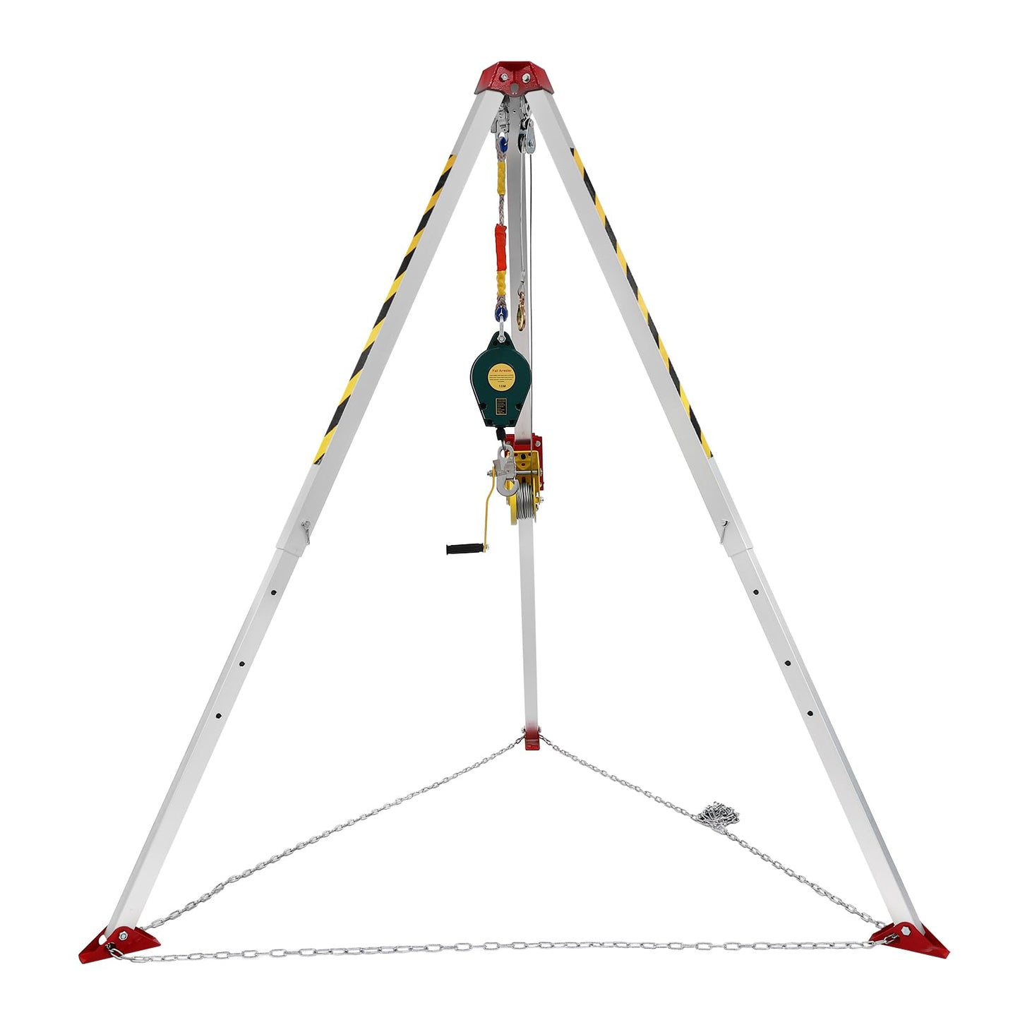 Confined Space Tripod Kit, Rescue Tripod with Winch Mount and Long Steel Wire, Adjustable Rescue Tripod Fall Arrester Triangular Support Bracket and Ring Protection Chain