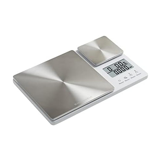 KitchenAid KQ909 Dual Platform Digital Kitchen and Food Scale, 11 Pound Capacity and Precision 16oz Capacity, White with Stainless Steel