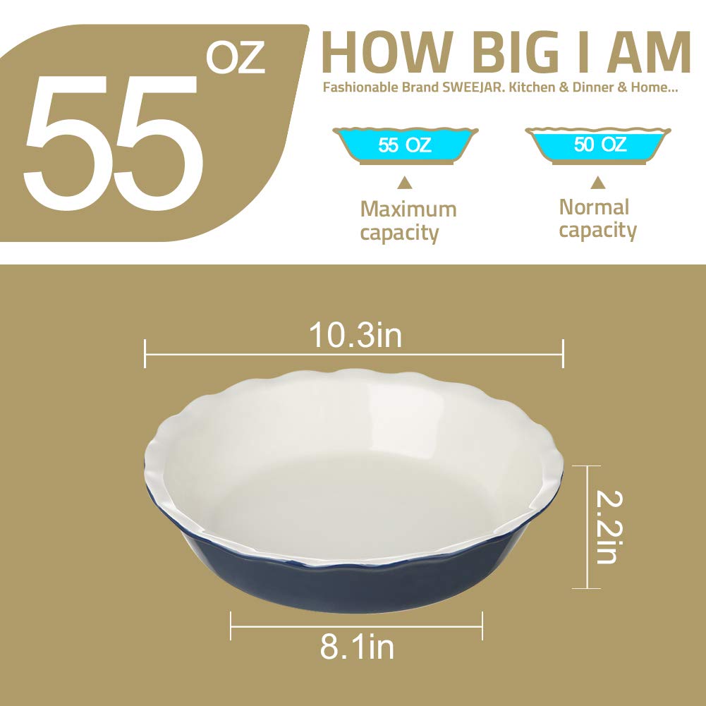 Sweejar Ceramic Pie Pan - 10 Inch Round Baking Dish for Dinner, Non-Stick with Soft Wave Edge for Apple, Pumpkin and Pot Pies (White)
