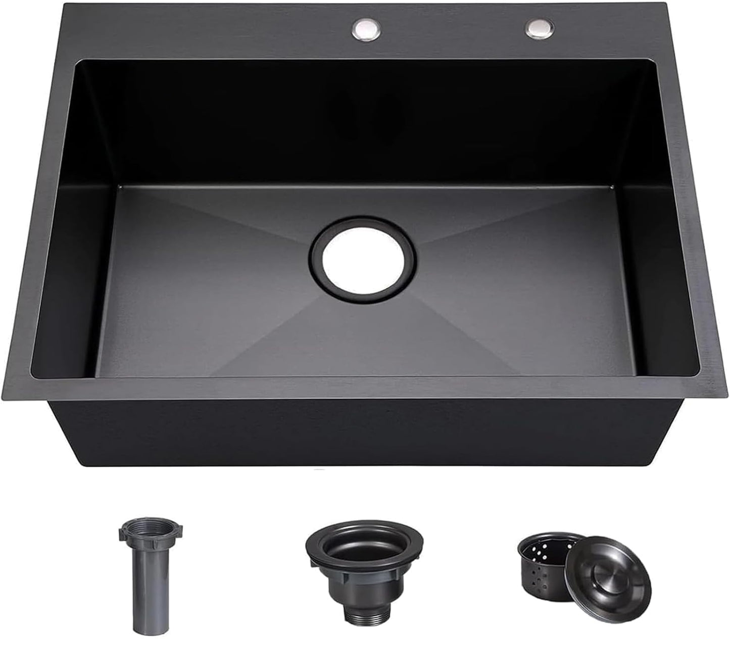 COMLLEN 33"x22"x9" Black Drop In Kitchen Sink, Top Mount SUS304 Stainless Steel Gunmetal Black 18 Gauge Large Commercial Modern Handmade Kitchen Sinks with Drain