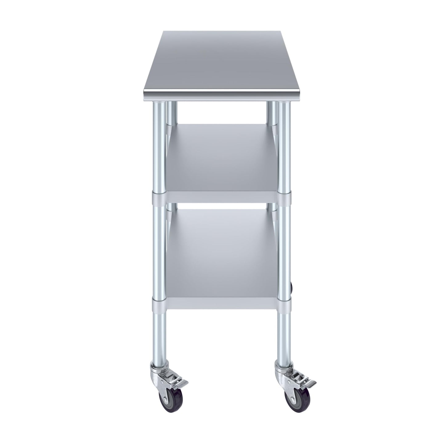AmGood Stainless Steel Work Table with 2 Shelves and Casters | Metal Utility Table On Wheels (Stainless Steel Work Table with 2 Shelves + Casters, 18" Long x 30" Deep)