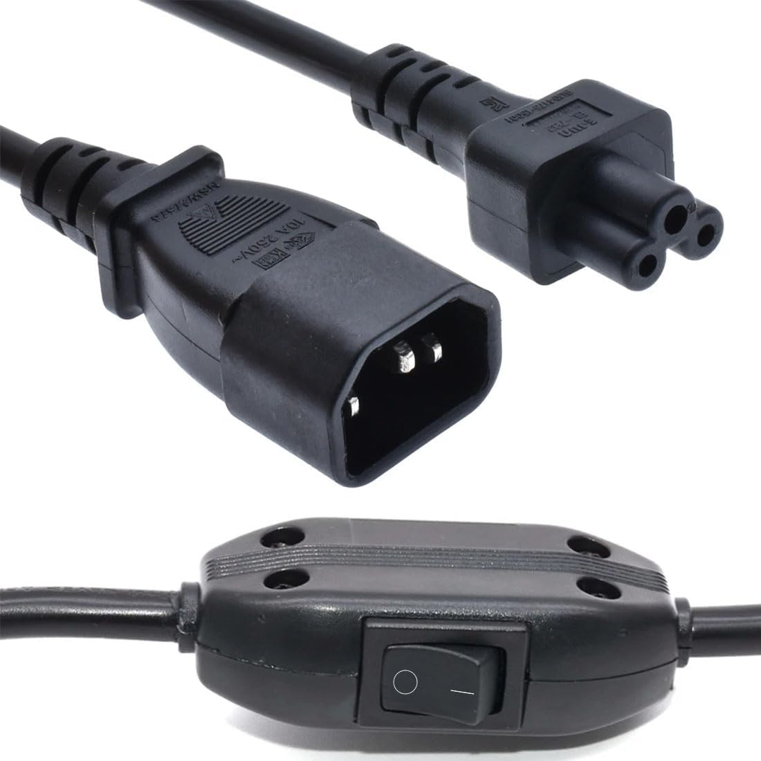 TEWOXIN 0.6M C14 C5 (10A 250V) (0.6M C14 C5 IEC to Power Cord with On/Off Switch for Laptop Power Supply, Projector