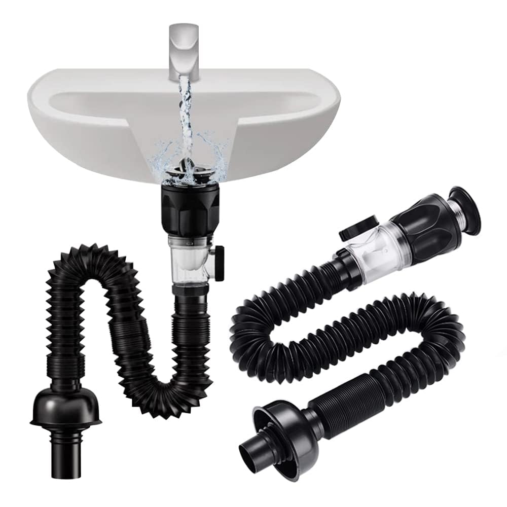Bathroom Sink Drain Kit with Flexible Expandable P-Trap Pipe Anti-Odor Bathroom Sink Drain Pipe for 1-1/4" and 1-1/2" Hole
