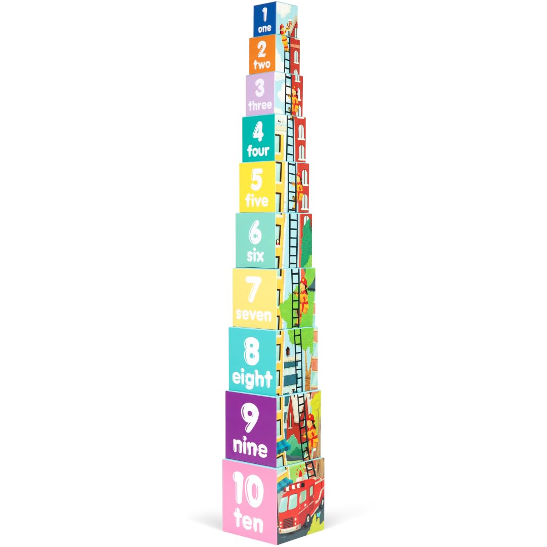 boppi Baby Stacking Blocks Vehicle Toys with Letters and Numbers, Montessori Cubes for Toddlers, Preschool Learning Toys