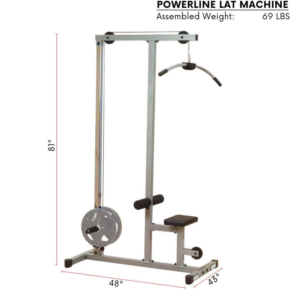 Powerline by Body-Solid LAT Pull Down Machine - Home Gym with High & Low Pulleys, Heavy Gauge Steel Construction, Includes LAT and Low Row Bars, Silver/Black (Gray/Black)