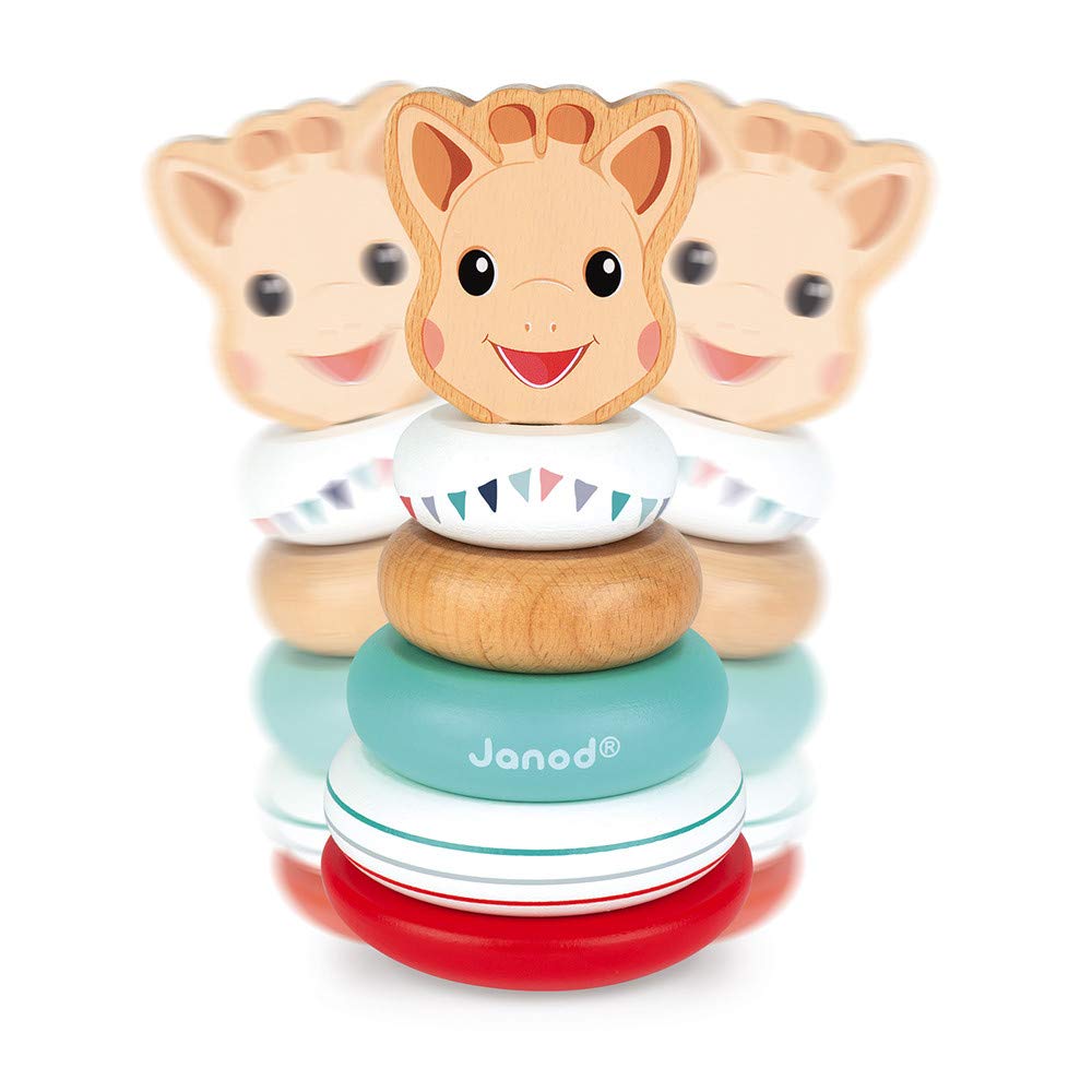 Janod Sophie La Girafe 6 pc Wooden Stackable Roly-Poly Toy - Ages 12+ Months - J09501