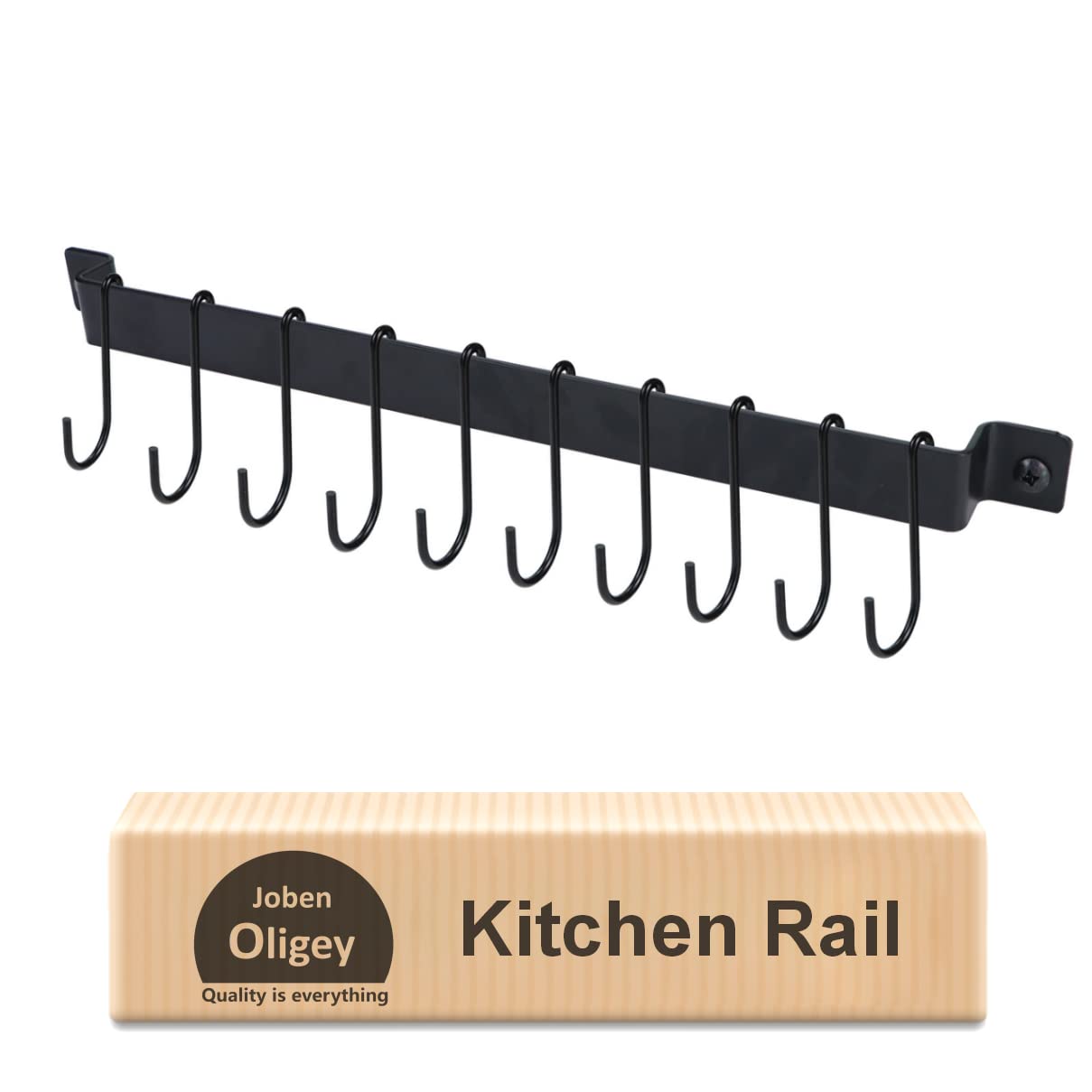 Wrought Iron Kitchen Holder: 10-Hook Wall-Mounted Utensil Rack with Black Finish - Ideal for Pots, Pans, Coffee Mugs
