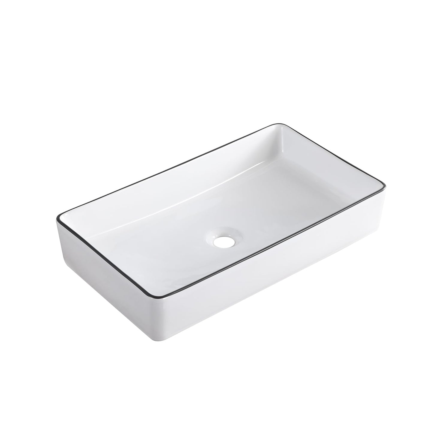KDKSC Vessel Sink 24"x14" Rectangular Bathroom Sink White with Black Trim Porcelain Ceramic Modern Above Counter Vanity Sinks