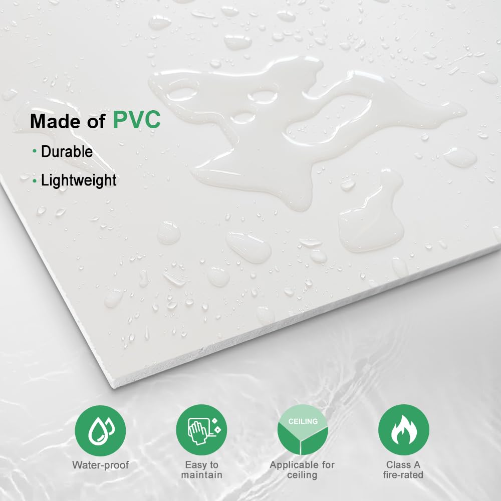 Gigrwiin Smooth White Drop Ceiling Tile 2ft x 4ft, Ceiling Panel 24 x 48in – Waterproof, Washable and Fire-Rated - to Prevent Breakage-Cover 80 Sq. Ft-Package of 10 Tiles