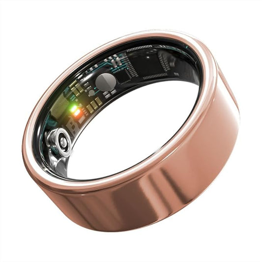 Smart Ring Health Monitoring 5ATM Waterproof Fitness Tracker with Glossy Titanium Surface Blood Oxygen/Sleep/Stress Tracking Women?™s Cycle Prediction Sport Ring Compatible with iOS/Android Gold 12