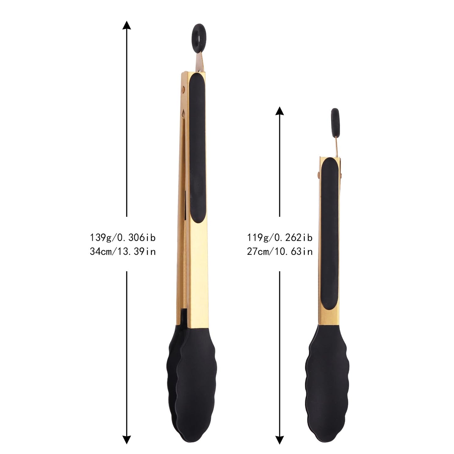 Mafier Stainless Steel Classic Kitchen Serving Food Party Gold Tongs 9" and 12" Cooking Tong with BPA Free Silicone Tips, Dishwasher Safe Serving Tools(set of 2)