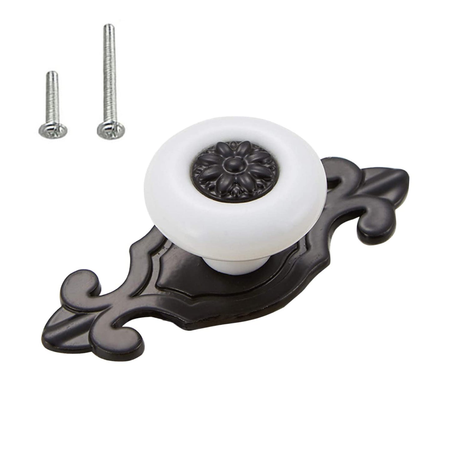 HUAMULAN 10 Pack Retro Ceramic Knobs,Vintage Dresser Kitchen Petal Cabinet Pulls Zinc Alloy Base Back Plate Cupboard Wardrobe Drawer Door Handles,Black Base