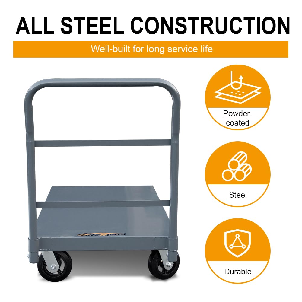DMC-FPPS 24"x48" Heavy Duty Steel Platform Truck, 2200 lbs Load Capacity Flatbed Hand Truck, Flatbed Cart & Platform Cart with 6" Solid Rubber Casters for Warehouse & Material Handling