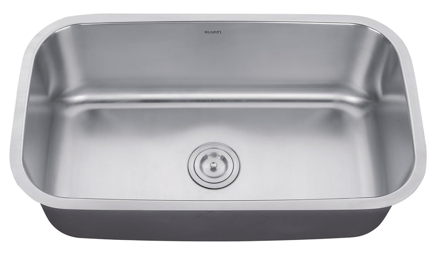 Ruvati 32-Inch Undermount Single Bowl Kitchen Sink – 16 Gauge Stainless Steel Kitchen Sink, Brushed Finish, Soundproof Padding – RVM4200 - Undermount Sinks for Modern Kitchens