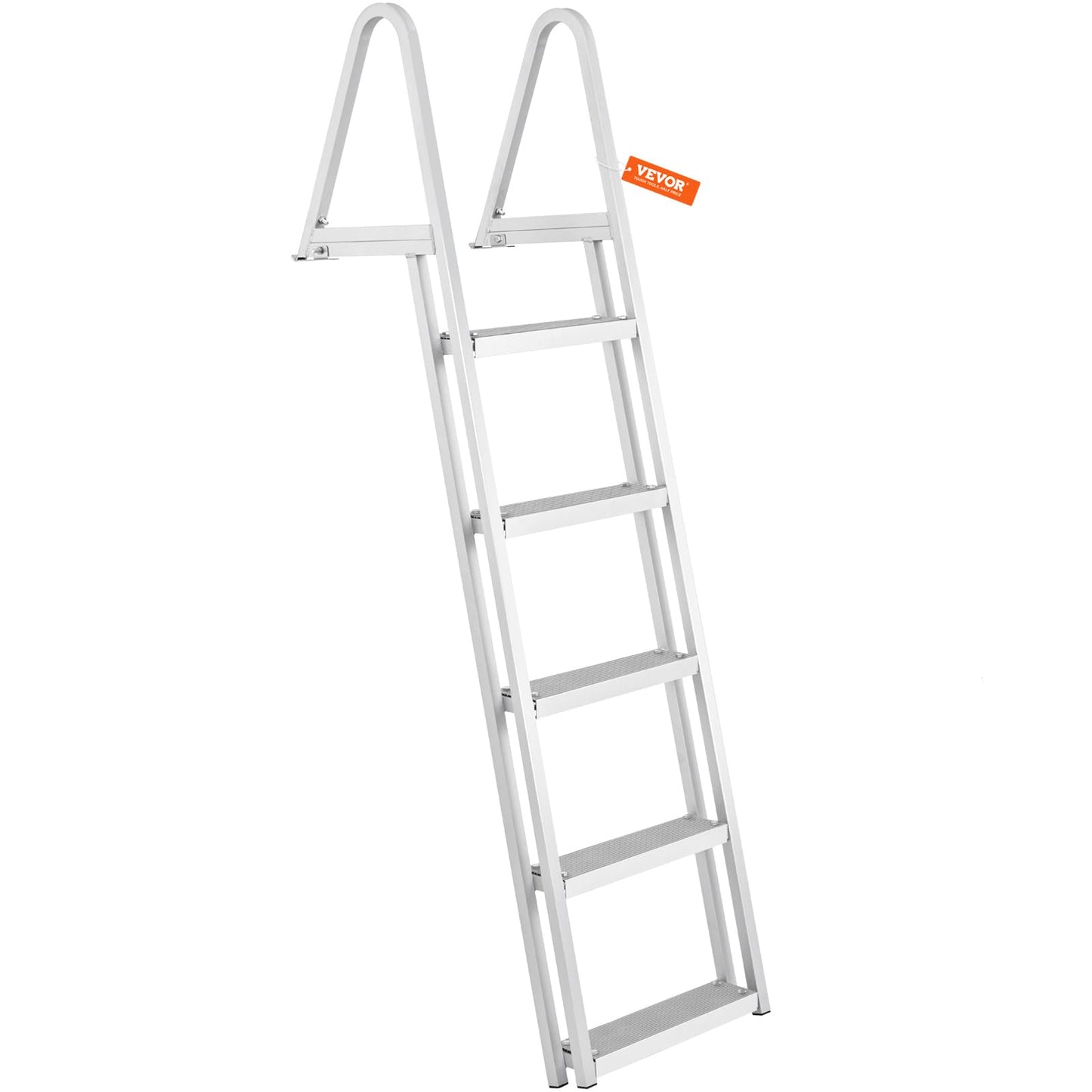 VEVOR Removable Dock Ladder 5 Steps, 350 lbs Load Capacity, Pontoon Boat Ladder with 4'' Wide Step & Nonslip Mat for Ship/Lake/Pool/Marine Boarding