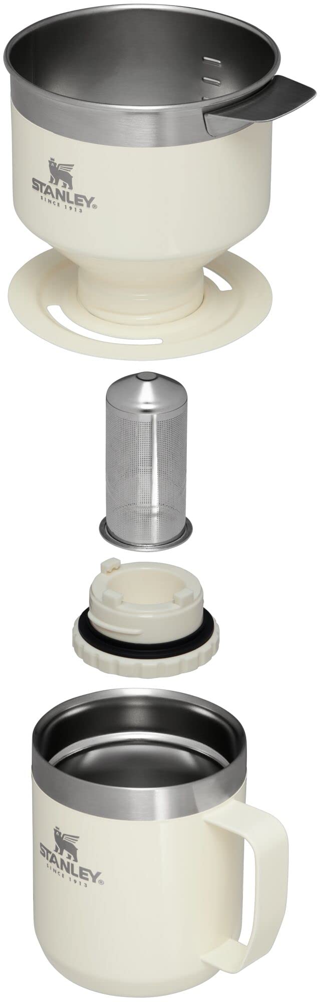 STANLEY Perfect Brew Pour Over Set | 12 oz Camp Mug with Lid Included | Drip Coffee Maker with Reusable Filter | Insulated Stainless Steel | BPA-Free | Cream Gloss
