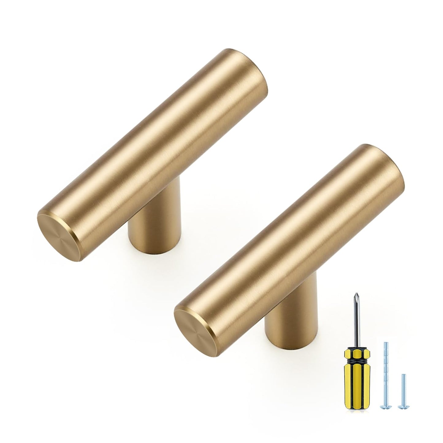 Ravinte 5 Pack Kitchen Cabinet Handles Champagne Bronze Single Hole Stainless Steel Pulls for Dresser Drawer Cupboard Handles with Screwdriver, 2 Inch Length