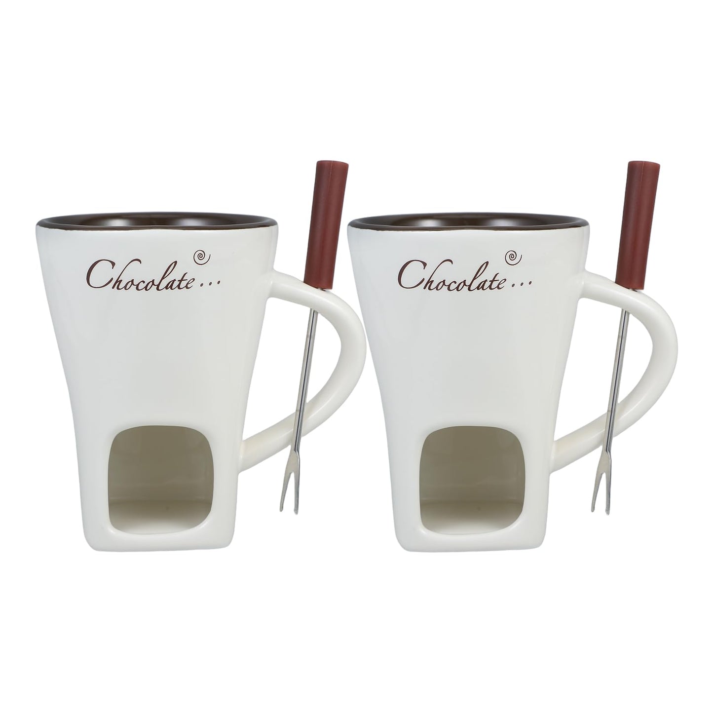 DECHOUS 2 Pack Fondue Mugs, Ceramic Chocolate Melting Cups with 2 Forks, Personal Fondue Mugs Set for Chocolate, Cheese, Butter, Ideal for Date Night, Birthday, Parties, Wedding Gift